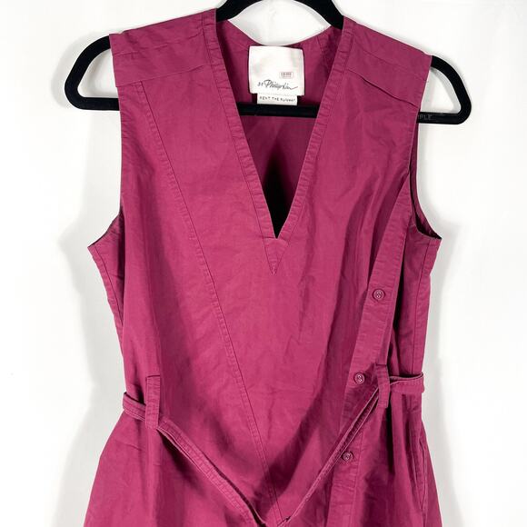 3.1 Phillip Lim Sleeveless V-Neck Belted Mini Dress Burgundy Button Sz 4 - Picture 7 of 14